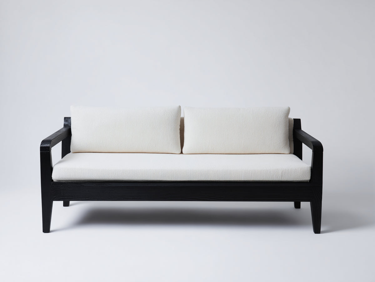 Sofá de exterior de madera 180×80×78 cm – negro y blanco – para terraza de estilo moderno