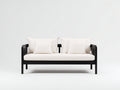 Sofá de exterior de madera y tejido 168×82×78 cm – negro/blanco – para terraza con asiento continuo y laterales de listones