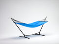 Hamaca con soporte-acero tubular y tejido-310×118×120 cm-azul/negro-Terraza-estructura autoportante con barras separadoras