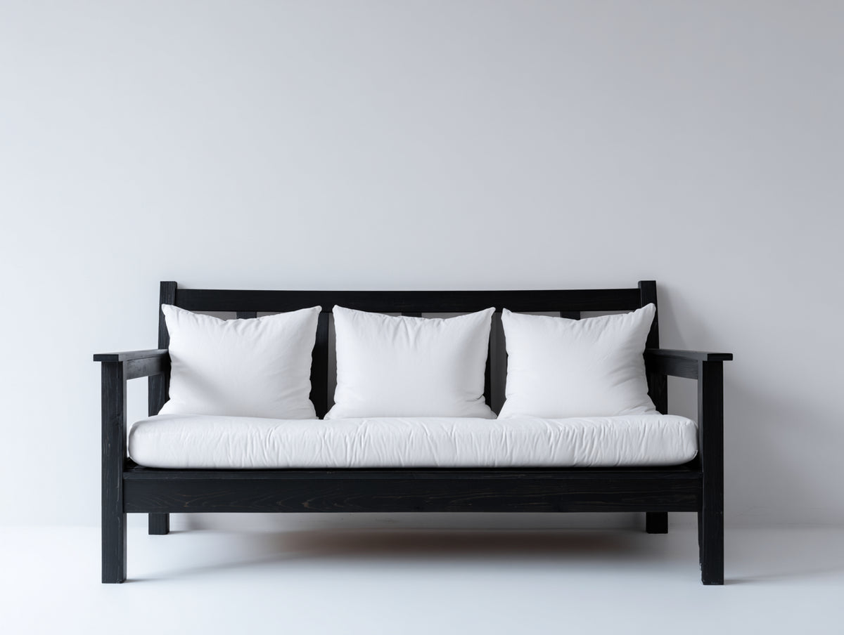 Sofá de exterior-madera y tapizado-220×86×82 cm-negro/blanco-Terraza-estructura recta de tres plazas